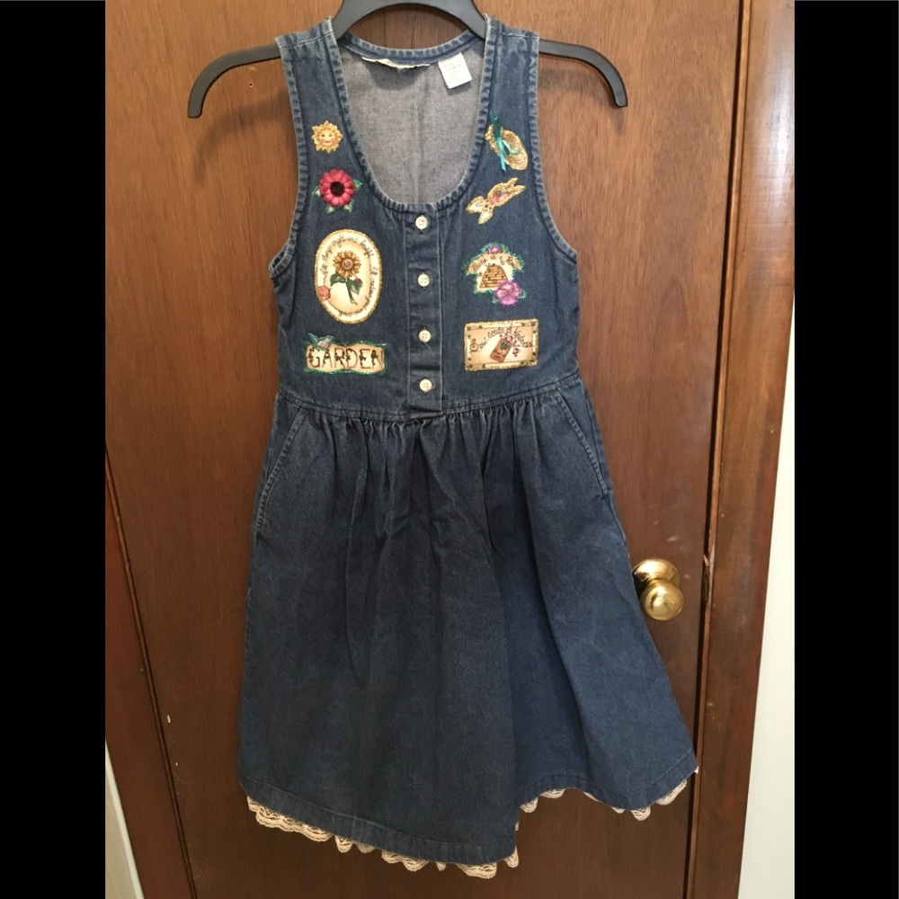 Upcycled Girl’s Denim Dress Jumper Size Medium